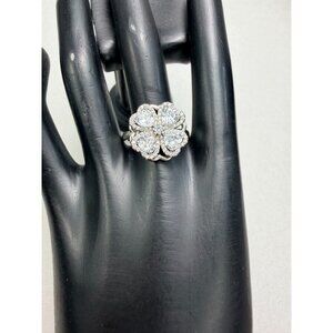 Pretty Sterling Silver Spinner Ring Floral Clover CZ Design Size 9.75 Unique